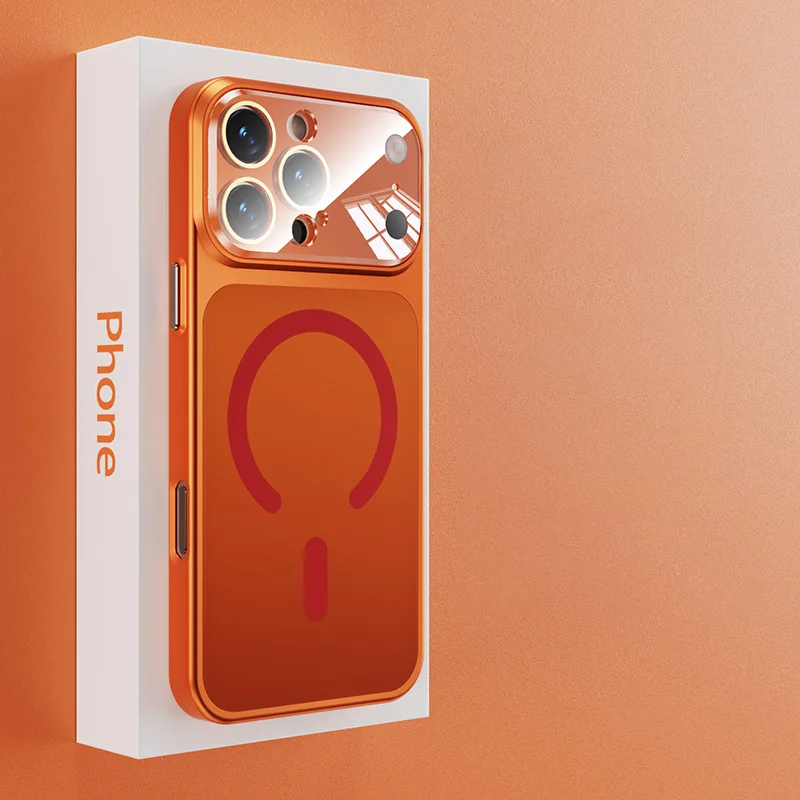 Capa Protetora Para Câmera Com Carregamento Sem Fio E Vidro Temperado Nanoag (laranja) Para Iphone 14 Pro Max
