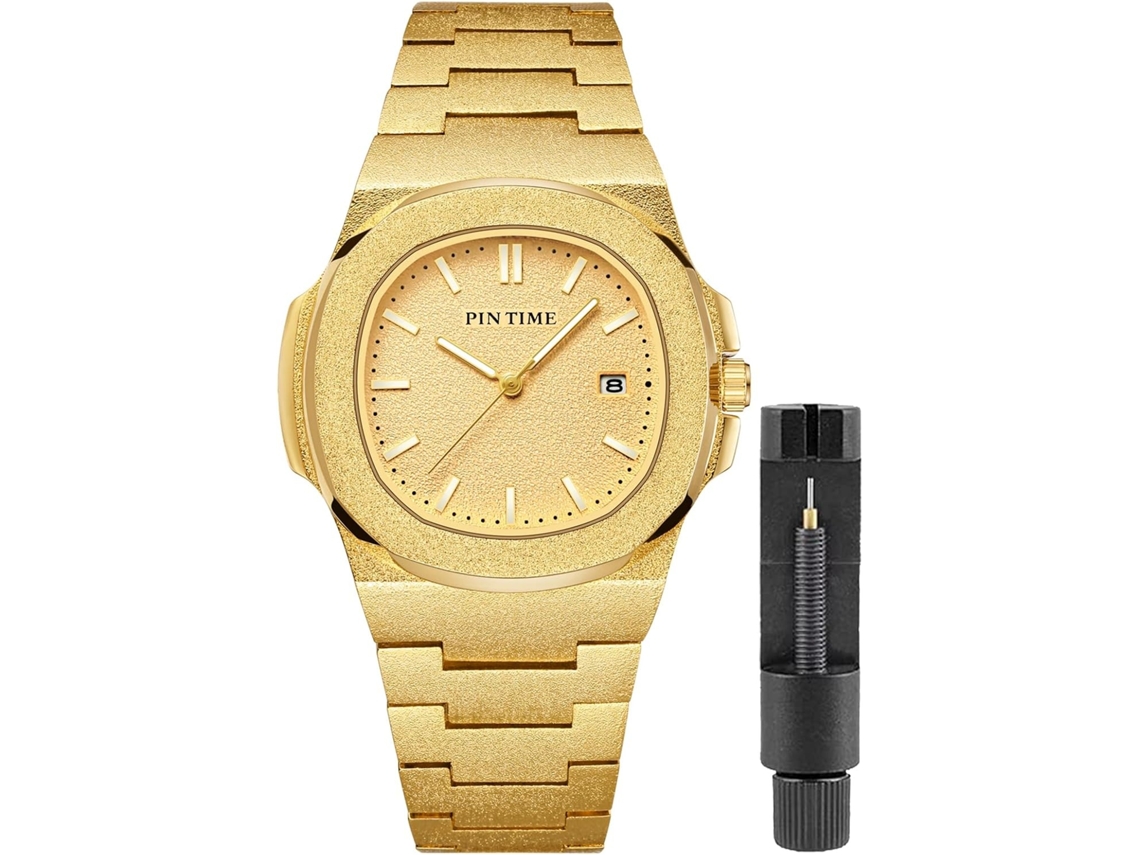 Lurelia Relógio Masculino, Movimento De Quartzo, Data/calendário, Luminoso, Aço Inoxidável, Abs, Dourado