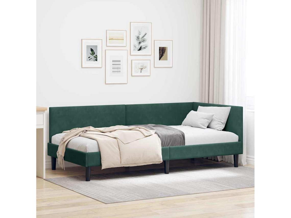 Vidaxl Estrutura De Cama De Canto Verde Escuro 100 Cm X 200 Cm Veludo
