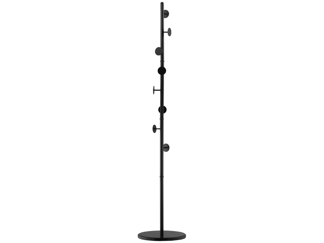 Cabide de Chão Preto 8 Ganchos (aço, Base Mármore, 35x35x170cm)