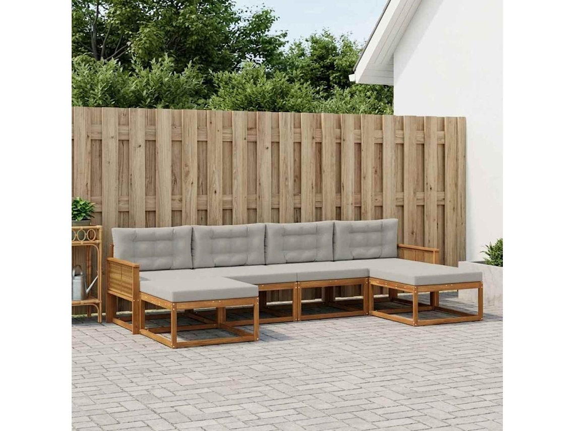 Vidaxl Conjunto De Sofás Para Exterior 6 Pcs Natural E Cinzento-claro