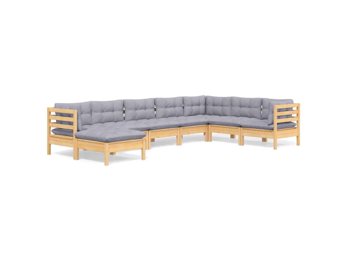 Conjunto de 8 Lounge de Jardim com Almofadões Cinza Pinho Maciço MAISON EXCLUSIVE