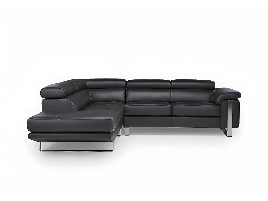 Sofá Fixo Mystique VENTE-UNIQUE.PT (Preto - Pele - 253x213x87 cm)