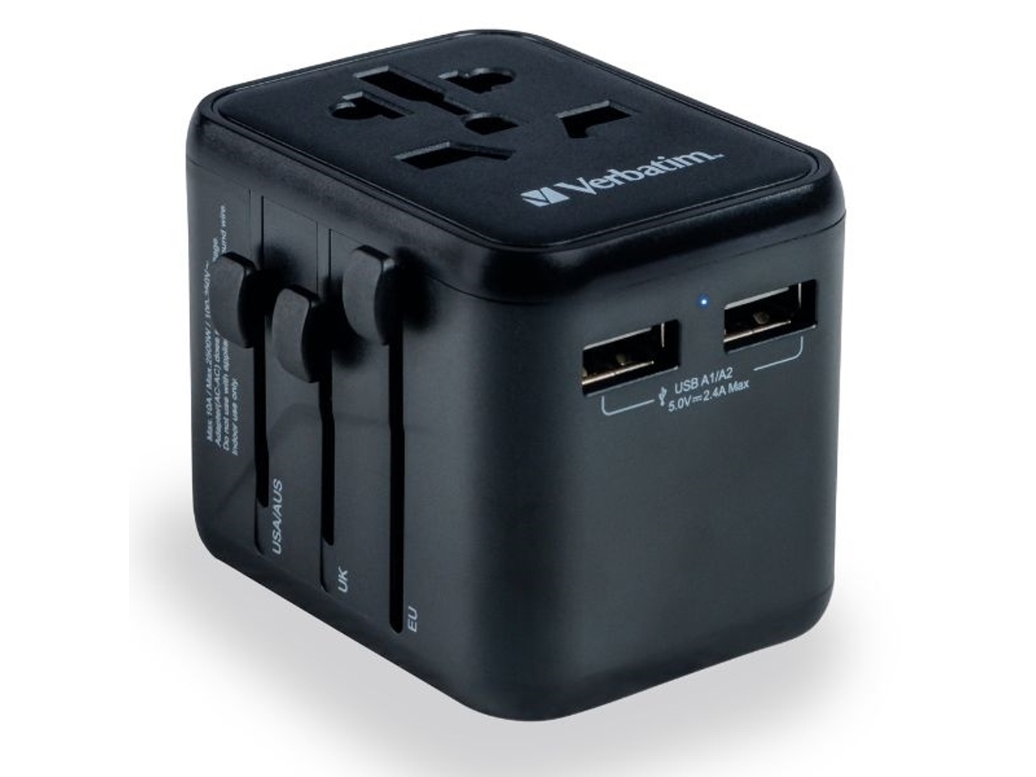 Carregador De Viagem Verbatim 2xusb, A Ue/reino Unido/eua, Preto