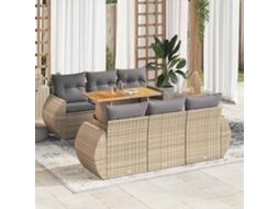 Vidaxl 7 Pcs Conjunto De Sofás P/ Jardim Com Almofadões Vime Pe Bege