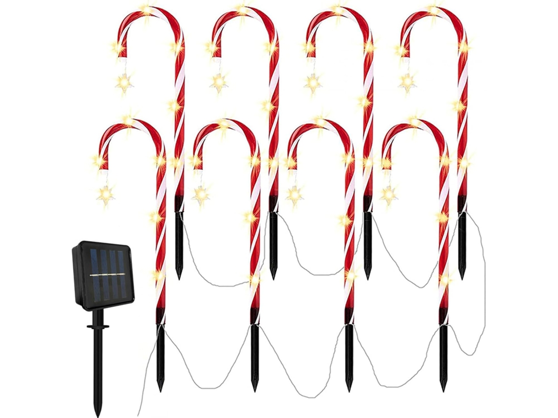 Bengala De Natal Iluminada Com Energia Solar E 8 Modos Iluminação.