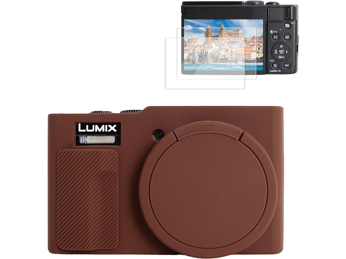 Capa Protetora Silicone HEXINYIGJLY para Lumix Tz99/zs99antiderrapante, Acesso Tripé,películas Marrom