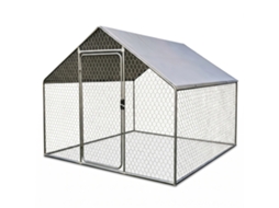 Recinto Exterior Relaxdays, A X L X P: 2 X 2 X 3 M, Cobertura Solar, Fecho, Pequenos Animais, Aves, Galinheiro, Prateado