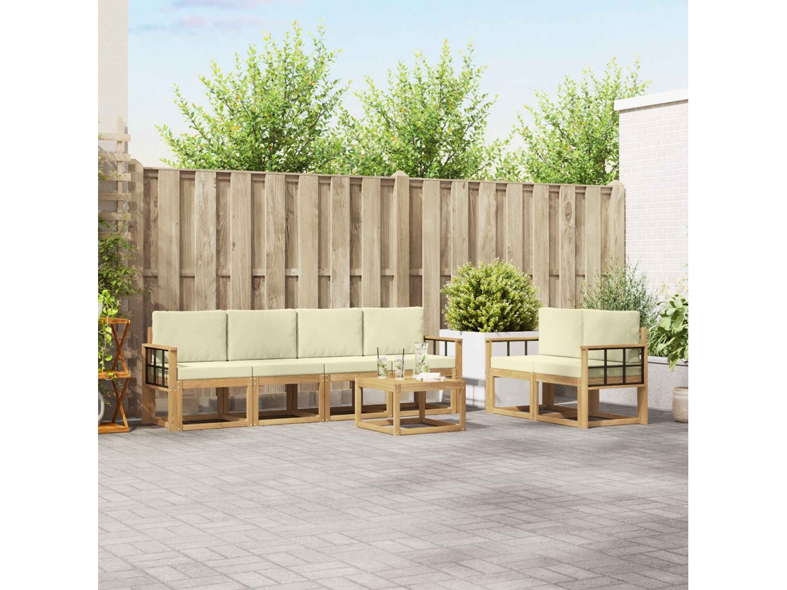 Vidaxl Conjunto De Sofás Para Exterior 7 Pcs Branco E Creme