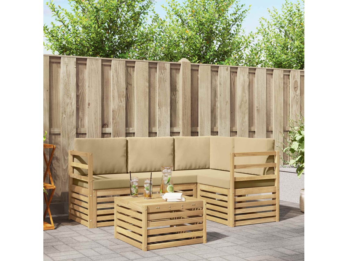 Vidaxl Conjunto De Sofás Para Exterior 5 Unid. Branco E Bege Poliéster