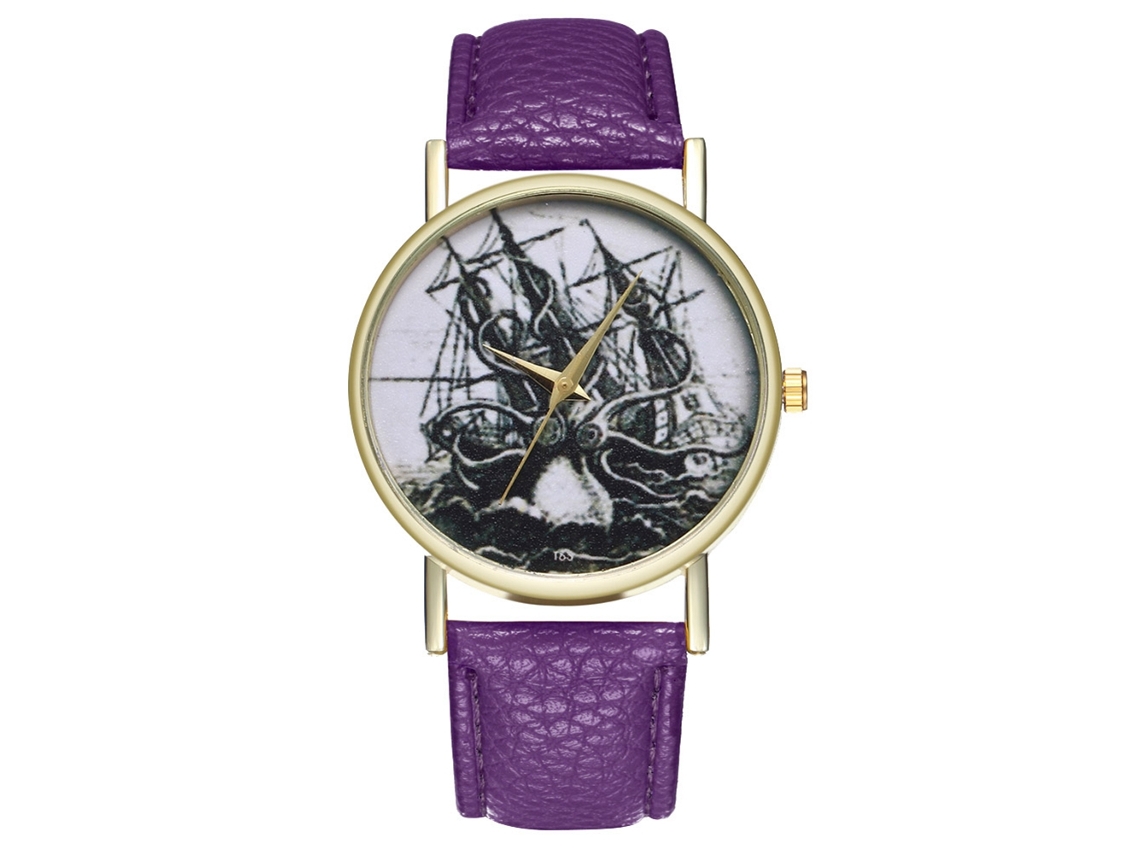 Relógio de pulso masculino vintage, simples e moderno, com movimento de quartzo e pulseira de couro PU, modelo T63-a (roxo)