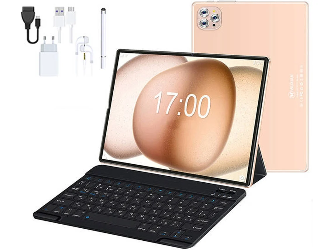 Tablet VANWIN V62 Teclado Bluetooth Capa de Couro Auriculares Caneta Stylus (10.1 - 64 GB - 4 GB RAM - Wi-Fi4G - Dourado)