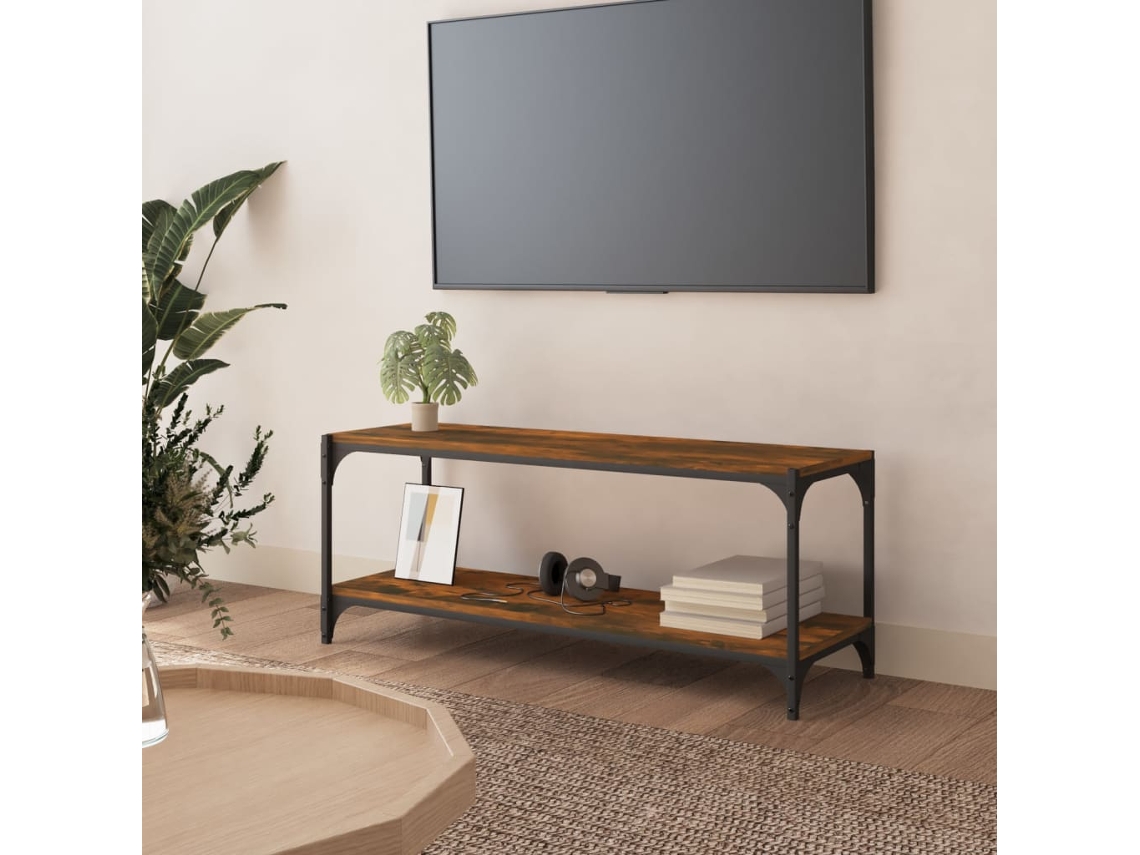 Vidaxl Móvel Tv 100x33x41 Cm Derivados Madeira/aço Cor Carvalho Fumado
