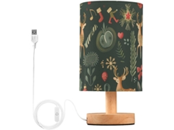 Abajur De Natal Mnsruu Para Quarto, Sala De Estar, Com Design De Rena Natalina E Porta Usb Para Carregamento