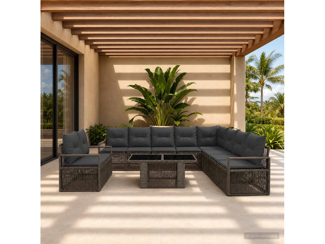 Vidaxl Conjunto De Sofá De Jardim 11 Unid. Cinza E Cinza Escuro