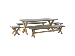 Conjunto De Refeição De Jardim Com Bancos Beliani Olbia De Cimento Com Fibra Cinzento 200x100x75