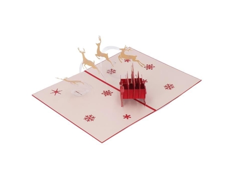 Cartão Pop-up De Natal - Vvikizy - Carrinho De Rena - 3d Artesanal - Ecológico - Surpresa Ao Abrir