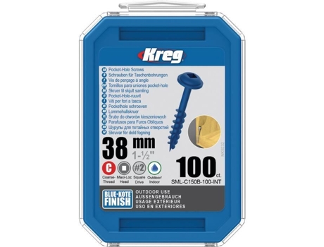 Parafuso de Bolso Blue-Kote Maxi-Loc de 38 Mm Rosca Grossa 100 Kreg Sml-C150B-100 KREG & MANSEN