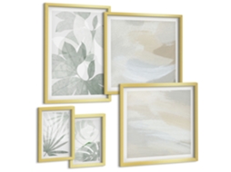 Conjunto De Pinturas Motivos Vegetais Cinza E Branco Espelharte (5 Peças)