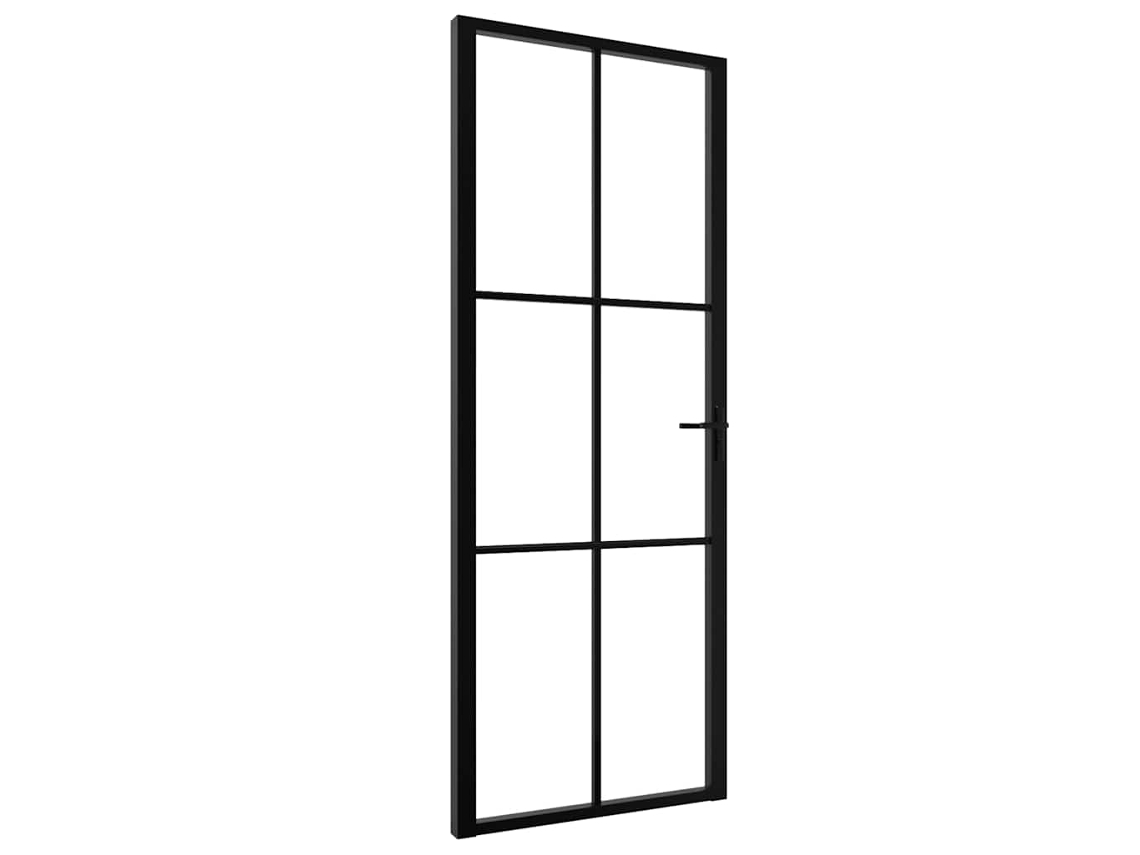 vidaXL Porta de interior em vidro ESG e alumínio 76x201,5 cm preto