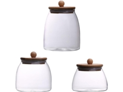 Conjunto De 3 Potes Vidro Herméticos Para Grãos, Com Tampas De Madeira, Resistentes A Baixas Temperaturas, Ideais Para