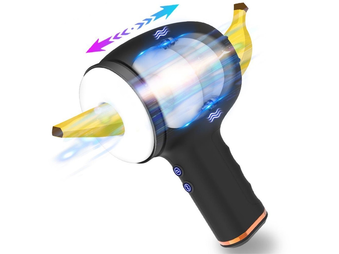 Male Masturbator With Open Tip, Double Thrusting, Automatic Vibration, Telescopic, Black