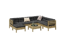 Vidaxl 8 Pcs Conj. Sofás Jardim C/ Almofadões Madeira Pinho Impregnada