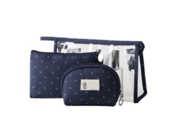 3 peças nécessaire de maquiagem transparente PVC portátil viagem organizer bolsa cosmético toalete azul marinho S/MARCA