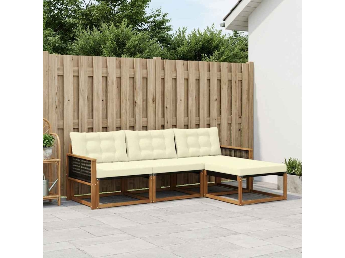 Vidaxl Conjunto De Sofás Para Exterior 4 Unid. Natural E Creme