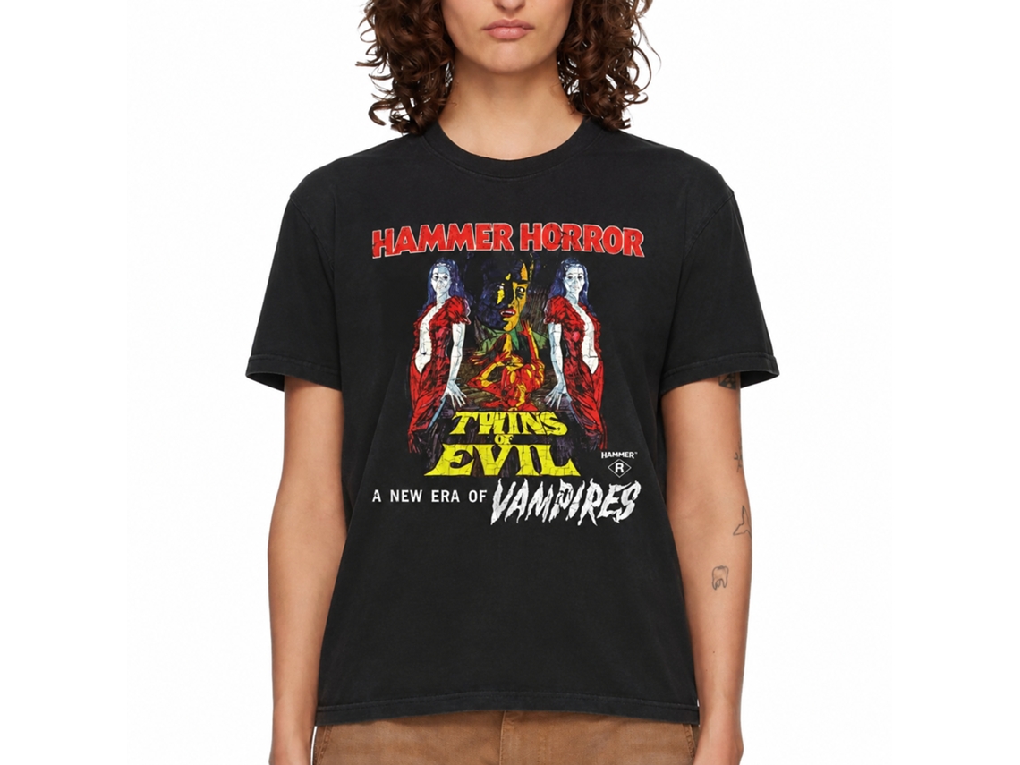 Rockinstone Horror Movies Twins Of Evil Poster Black Adult T-shirt Size:l