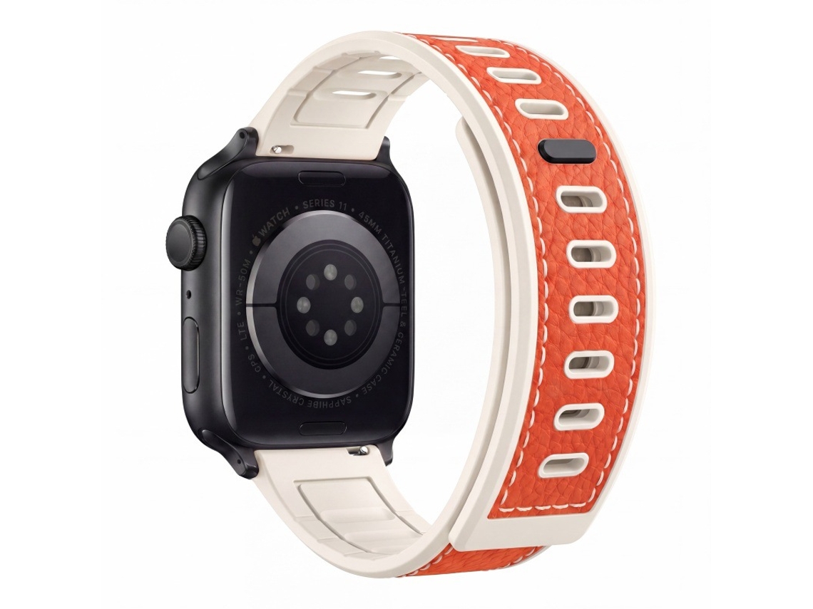 Compatível Com Apple S11 Ultra, Huawei Gt6, Samsung Watch, Pulseira De Silicone Texturizado E Couro Com Fecho Magnético