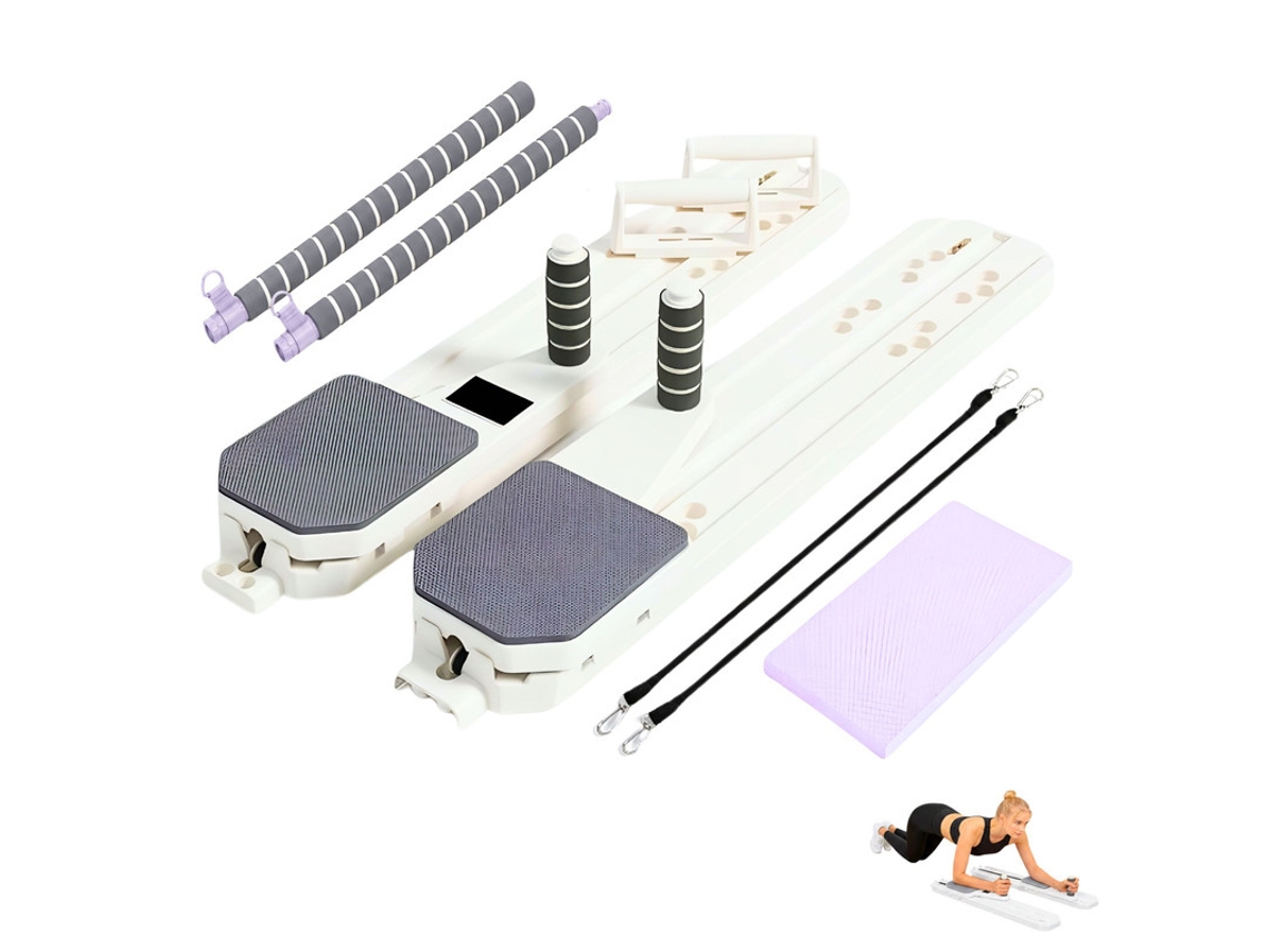 Prancha Multifuncional De Pilates Reformer Com Cordas De Resistência, Cronómetro E Tapete.