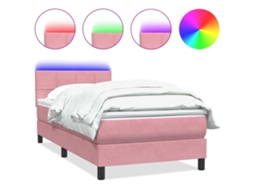 Cama Box Spring com Colchão e Led Rosa Veludo MAISON EXCLUSIVE (80x220 cm)