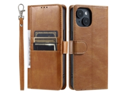 Capa Para Iphone 15 Pele Sintética Com Porta-cartões Castanho