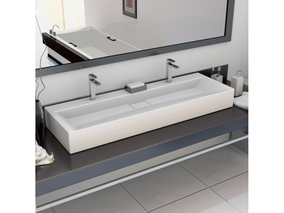 Vidaxl Lavatório 120x46x11 Cm Mineral/mármore Fundido Branco