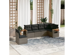 Vidaxl 6 Pcs Conjunto Sofás De Jardim Com Almofadões Vime Cinzento