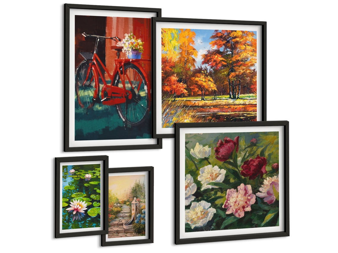Conjunto De Pinturas Bicicletas Florais Pitoresco Espelharte (5 Peças)