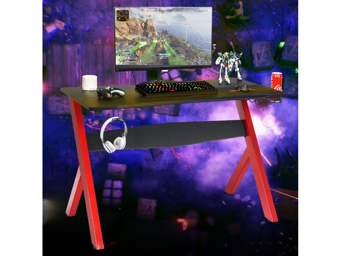 Mesa de Jogos e Computador com Suporte para Copo, Fone de Ouvido e Mouse Pad para Escritório Ou Sala de Jogos NORTHIX