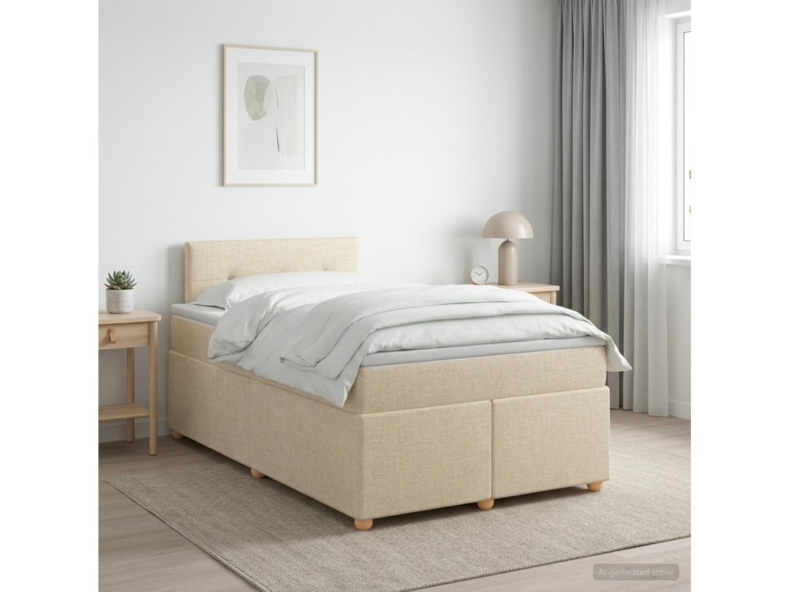 Vidaxl Cama Box Spring Com Colchão Creme 120 X 200 Cm Tecido