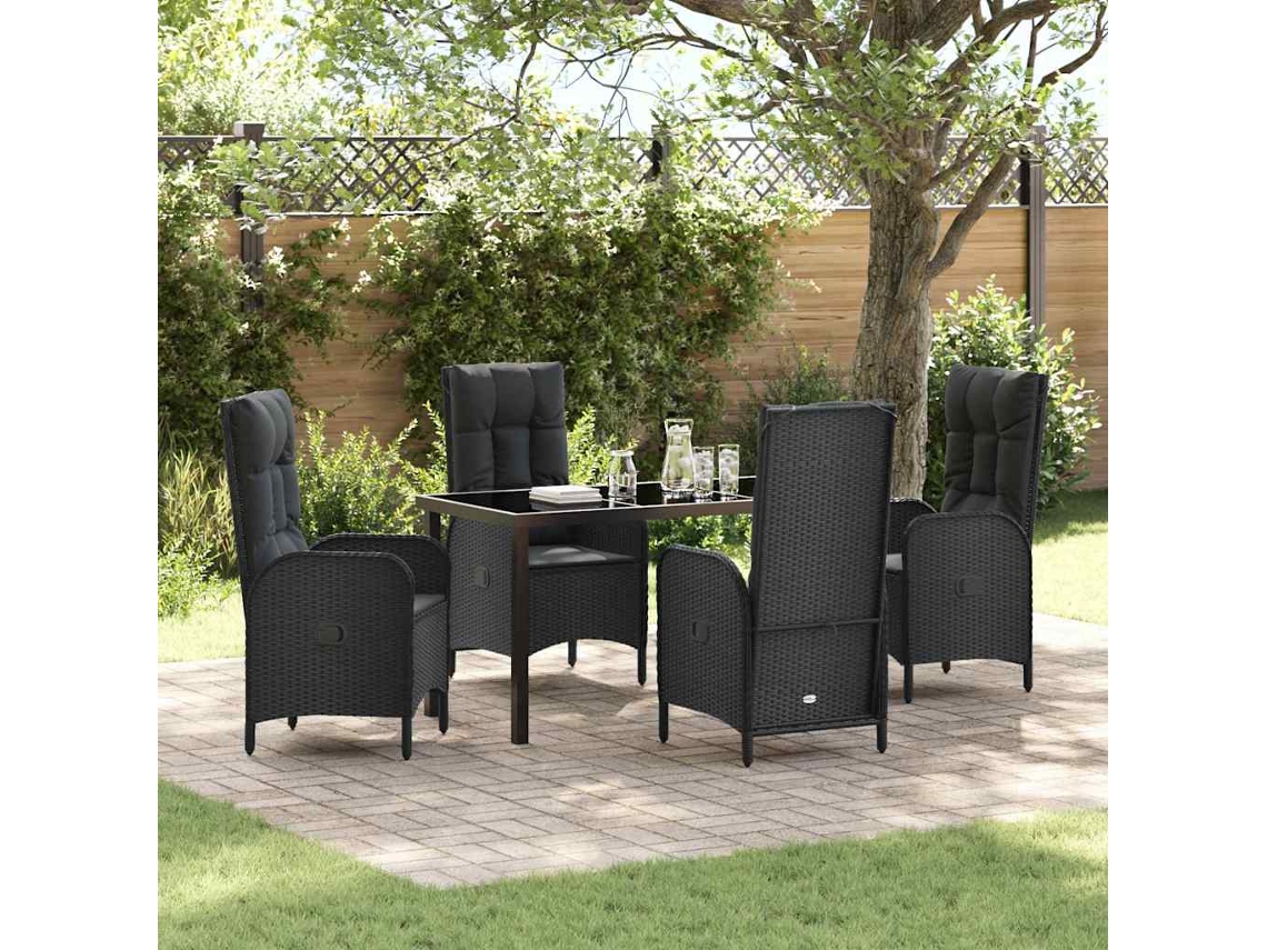 Vidaxl Conjunto De Jantar Para Jardim 5 Unid. Preto Vime Pe