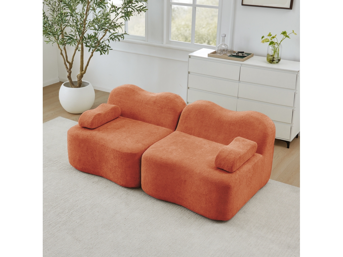 Sofá Modular Boneless 2 Lugares Laranja Com Assento Profundo E Almofadas Removíveis