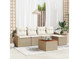 Vidaxl Conjunto De Sofá De Jardim Com Almofada 6 Pcs Bege Vime Pe