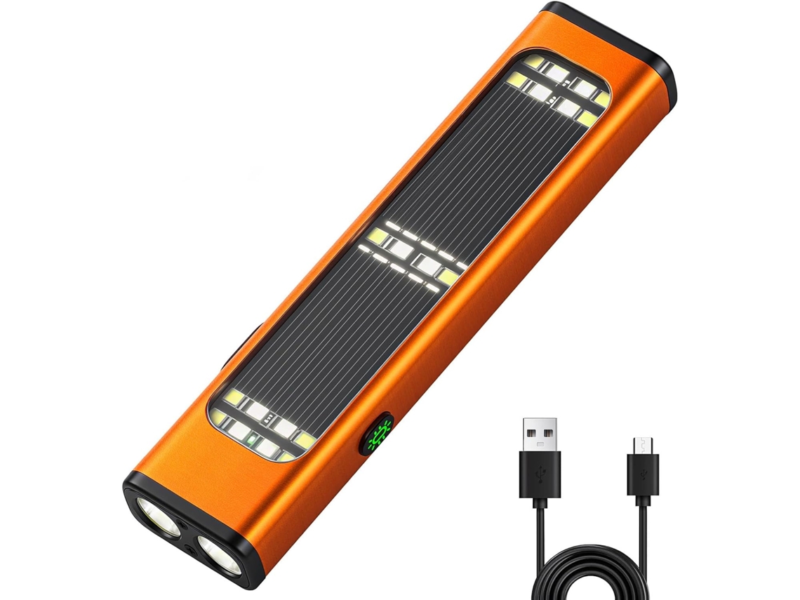 Lanterna Edc Recarregável Por Energia Solar, 900 Lúmens, 7 Modos, Ímã E Ip65 (laranja)