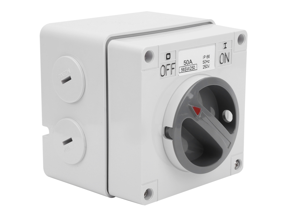 Interruptor de tomada externo à prova d'água com indicador, 250 V, 50 A, botão giratório e isolamento contra poeira.