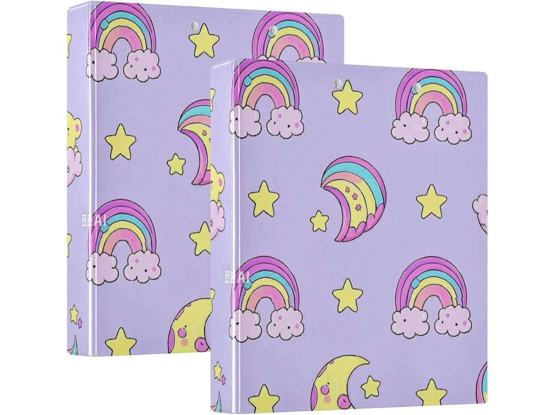 Conjunto De 200 Folhas Fichário Escolar Com 3 Argolas, Estampa Fofa De Arco Íris, Estrela, Pêssego E Roxo, 3, 8cm 1 2 Polegada