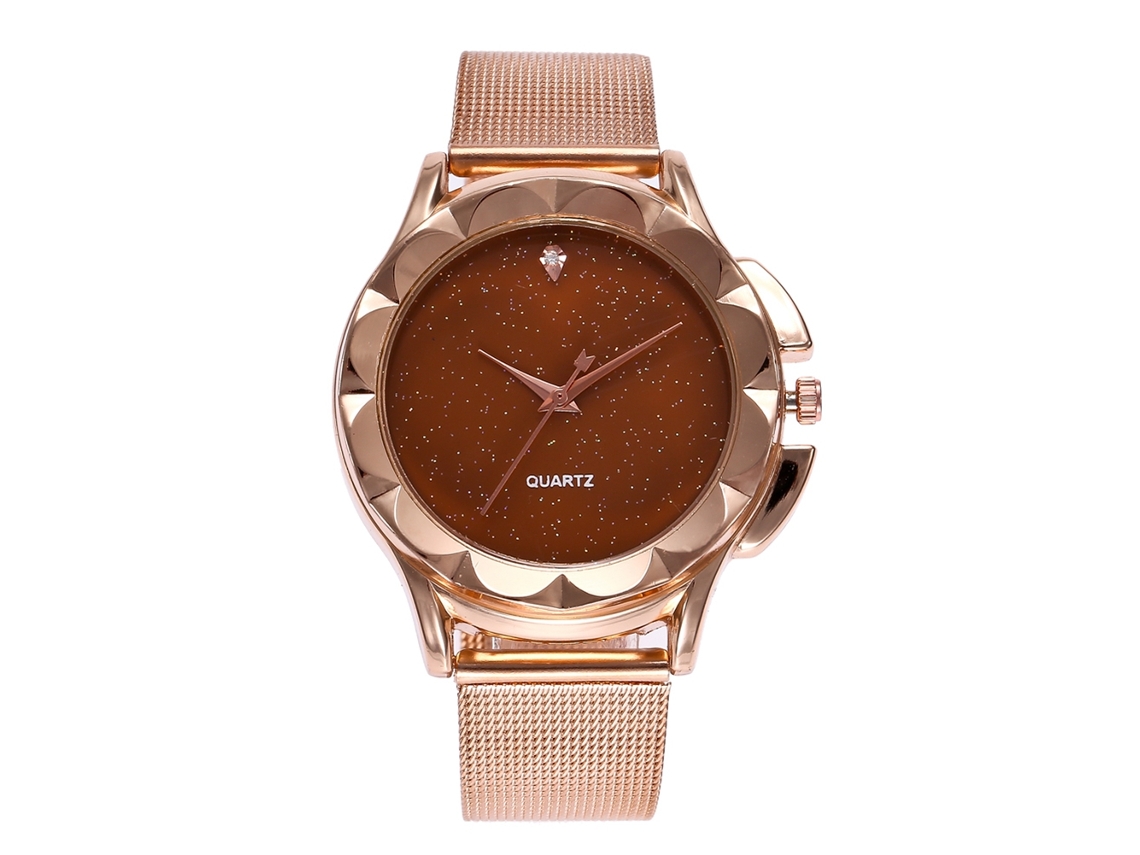Relógio de Pulso Feminino Clássico com Pulseira de Malha Quartzo Casual Café