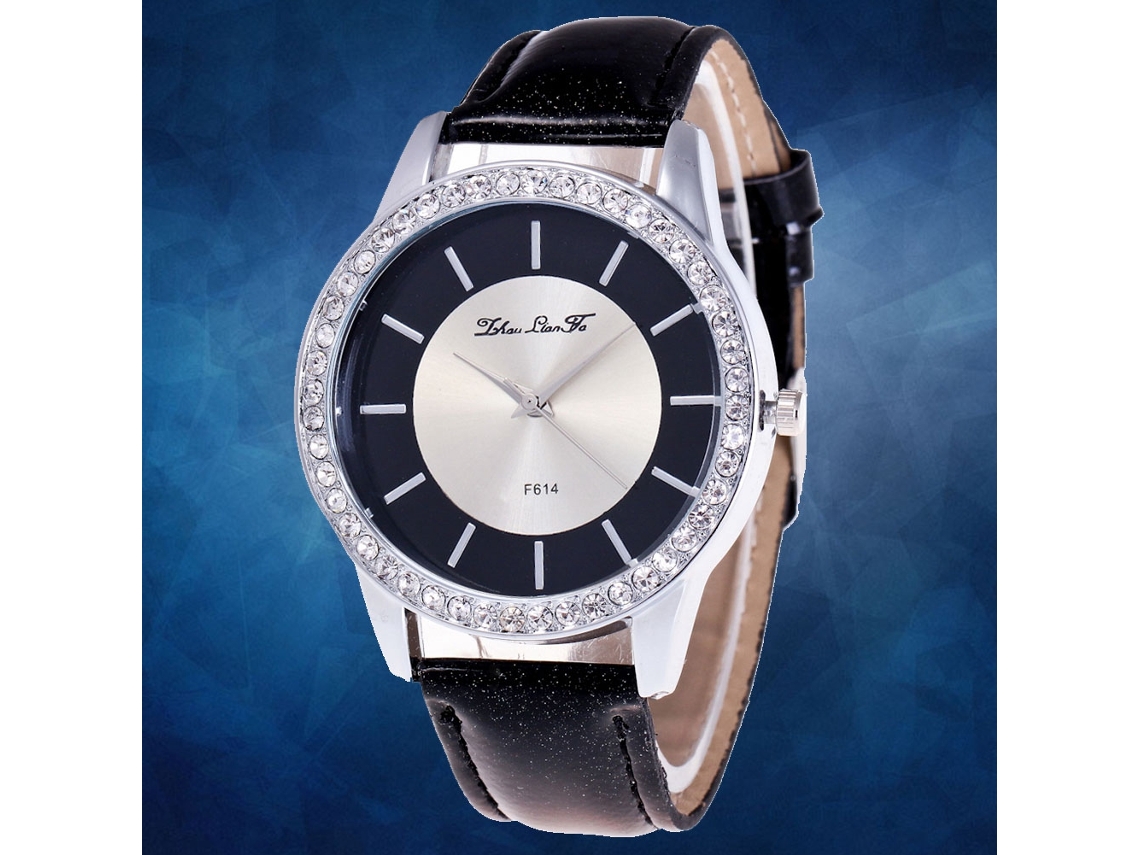 Relógio de quartzo com pulseira de couro, estilo simples e moderno para estudantes, preto.