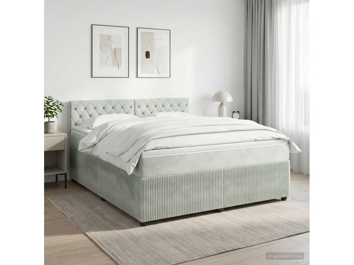 Vidaxl Cama Box Spring Com Colchão Cinzento-claro 140 X 200 Cm Veludo