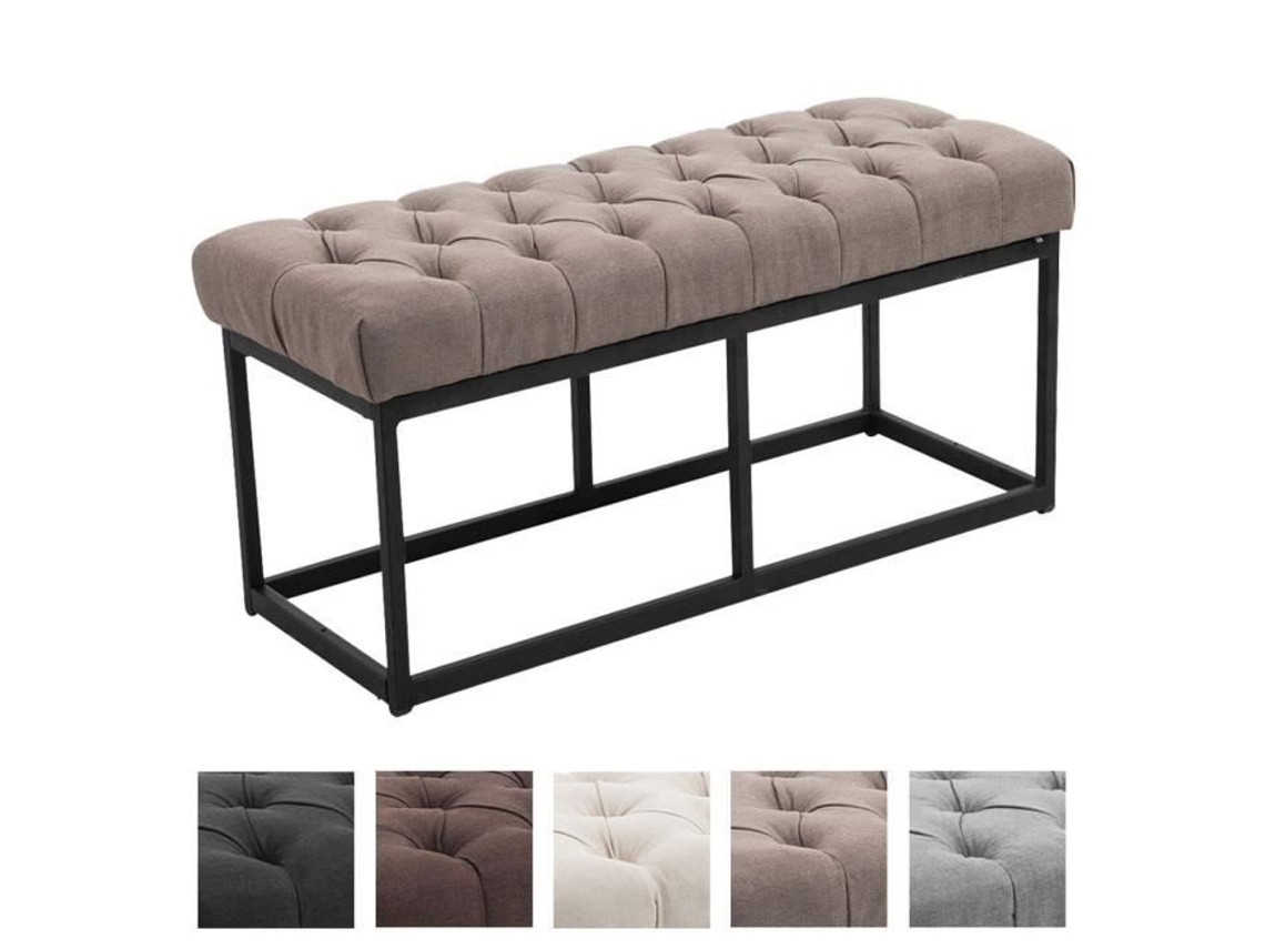 Banco Clp Amun Design Em Tecido Com Base De Metal Preto Mate, Estilo Chersterfield, 100 Cm / Taupe