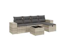 Conjunto 6 sofás jardim com almofadões VIDAXL vime PE cinzento-claro